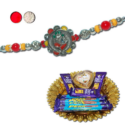 "Rakhi - ZR-5540 A (Single Rakhi), Choco Thali - Code RC06 - Click here to View more details about this Product